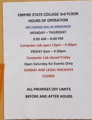 3rd floor hours of operations.