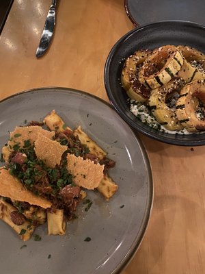 Sweet potato agnolotti and roasted delicata squash