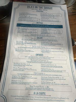 Dinner menu