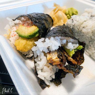 Salmon Skin and Crunch hand rolls