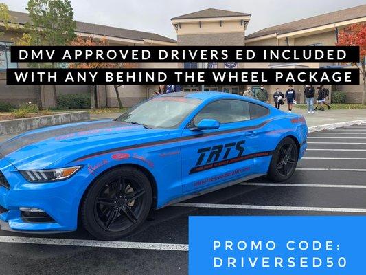 Enroll now and use this code to receive online drivers Ed/permit process included with any behind the wheel package. DRIVERSED50