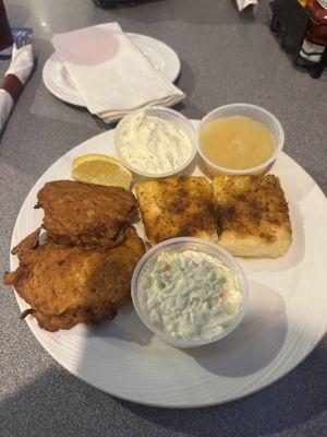 Baked fish fry with potatoe pancakes