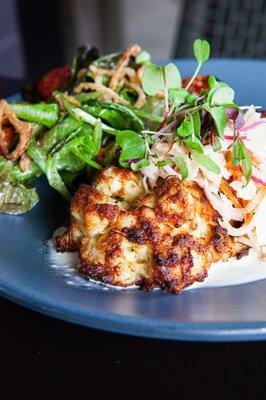 Brick Oven Crab Cakes and Local Greens