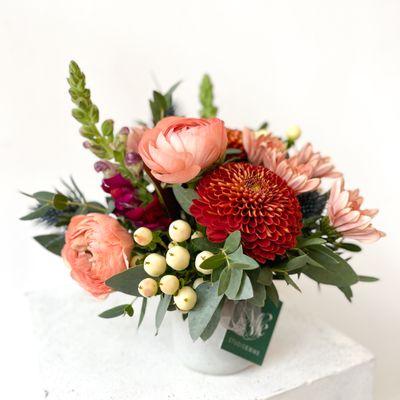 Studio Emme * Bountiful ReMix * Petite with Ranunculus Vase Arrangement