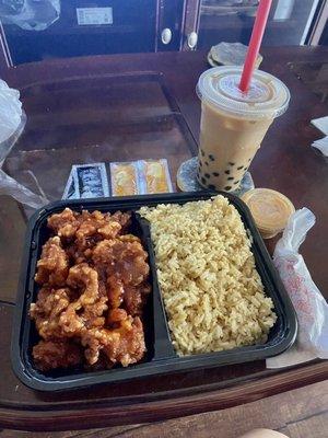 General Tao's Chicken Fried rice  1 Piece Egg Roll Milky Bubble Tea