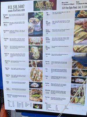 Food truck menu