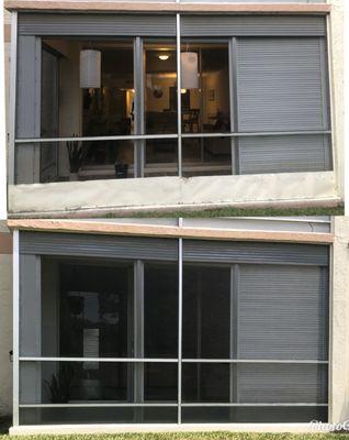 Before and after I'd screened patio after re-screen and Florida glass shield on bottom 8 inches