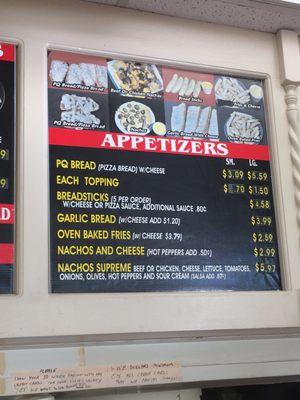 Appetizer menu