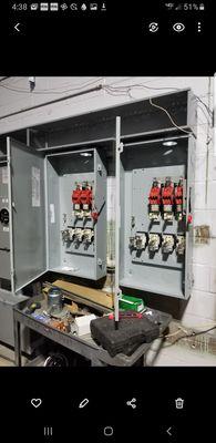 Installing an 800 amp service, with two 400 amp disconnect switches.