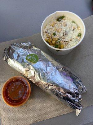 Tofu Burrito and Korean Esquites