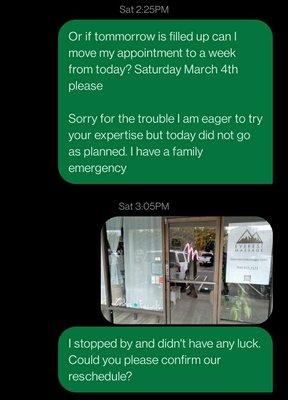 My text messages sent 6.5 hours prior to appointment time (2/2)