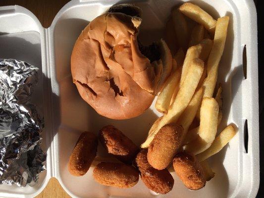 Double Tray with fries and hush puppies