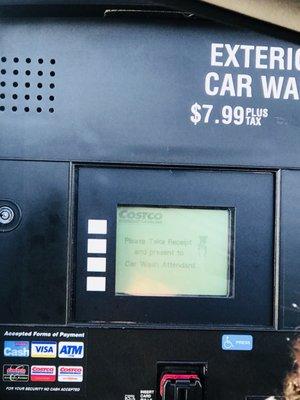 Pay here to get a receipt and wash your car