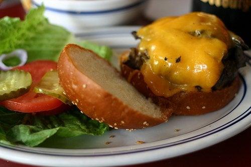 This is the Dutch Boy Burger, featuring carmelized onions, beer soaked melted cheddar and crimini mushrooms