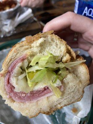 Half of my Italian grinder. The other half had even less meat. The bread was so crusty there was crumbs everywhere.