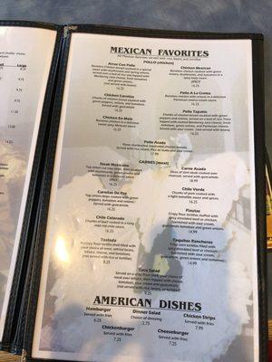 Menu as of April 2021