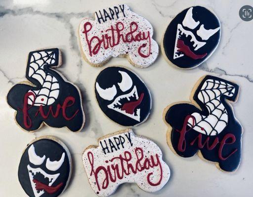 5th birthday and venom sugar cookies. All hand done btw!