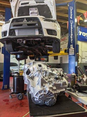 Freshly rebuilt Evo X 5 speed transmission going back to its home.