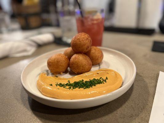 Deep-fried Ping Pong balls with a schmear of Orange Sherbet (jk it's Bubble Potatoes)