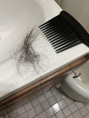 Shedding after combing through hair after wearing it for 10 min.   It was detangled and matted like crazy and the shedding wont atop