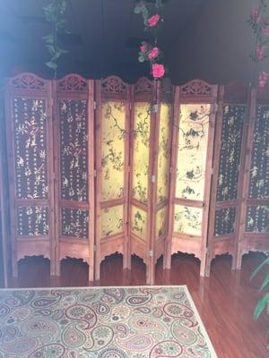 As you enter the space--just a few folding screens to provide some privacy.