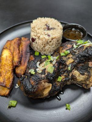 Jerk chicken with Jamaican rice and plantains