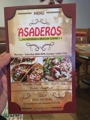 Asaderos' menu