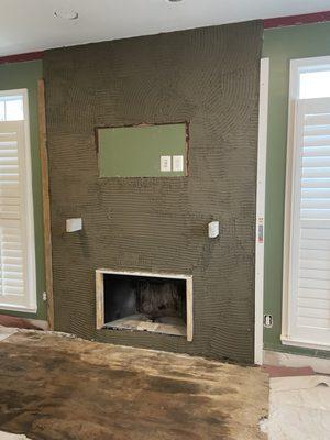 Preparation for Stone veneer fireplace surround