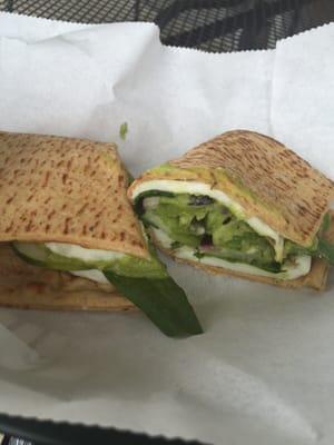 Egg white guacamole and veggie son wheat flatbread