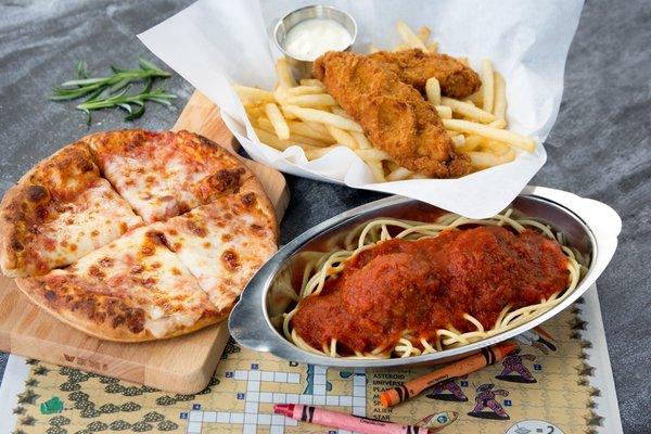 Kids Meals - Chicken & Fries, Cheese Pizza, and Spaghetti & Meatballs