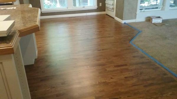 Refinished and stained birch floor.