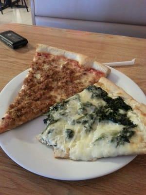 The spinach pizza is delicious! The sausage was great too.