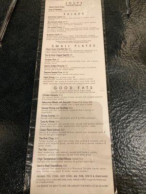 Menu as of December 2021