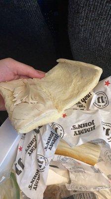 This is supposedly a Jimmy John's turkey and cheese. So pathetic that my daughters team took pictures of it and laughed.