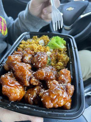 Sesame Chicken, pork fried rice