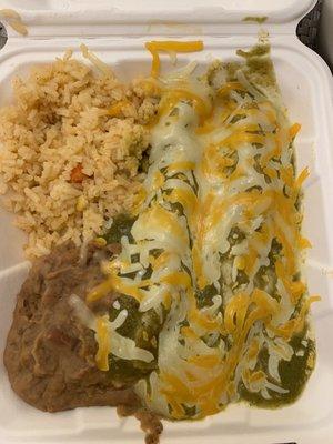 Chicken Ranchero Enchilada plate for takeout