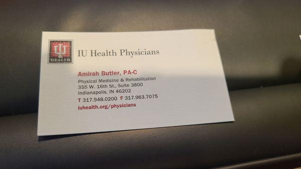 Amirah Butler's business card.