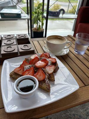 French toast with strawberries and vanilla latte