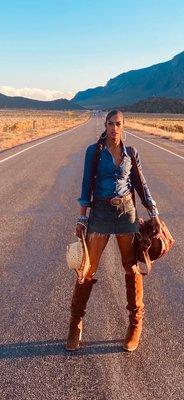 Me, in the middle of nowhere (Utah) in the perfect outfit rugged cowgirl purchased at Philly AIDS thrift.