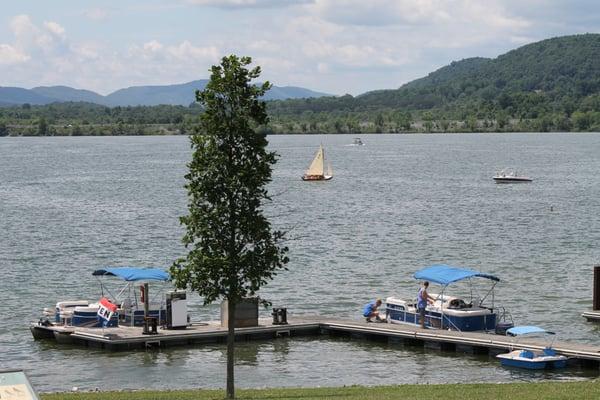 The view of the boat rental dock from Boats & Bikes shop at Bald Eagle State Park