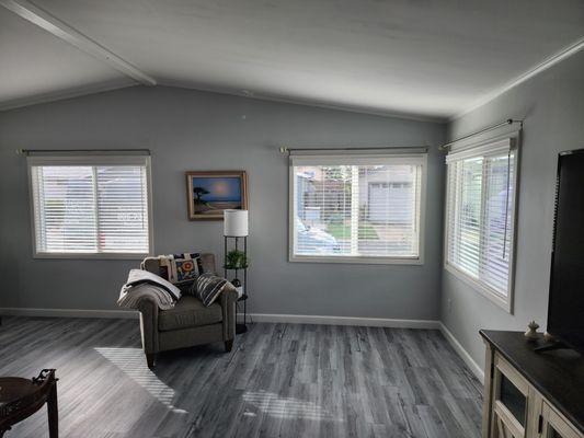 Take control of the natural lighting in your space with a new set of faux-wood blinds. Here is a look at a recent project we finished.