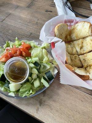 Side salad and yummy garlic bread