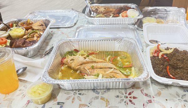 Steamed HAITIAN STEAM FISH (POISON GROS SEL) fried Rice and Fish  Pikliz  HAITIAN FISH FRY Fried plantains