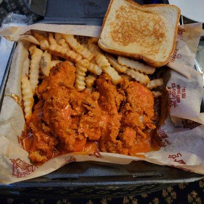 5 piece Buffalo sauced chicken tenders with fries and Texas toast