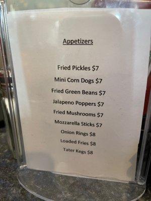 Appetizer menu