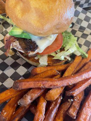 Chicken Bacon Avocado with sweet potato fries