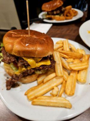 Double Cheese Burger with fries.