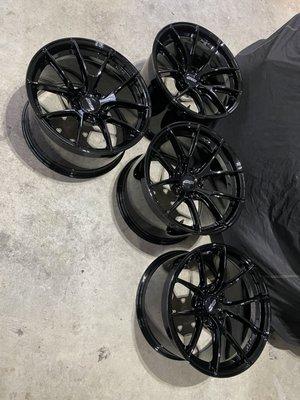 Wet black powder coating on Apex Forged wheels