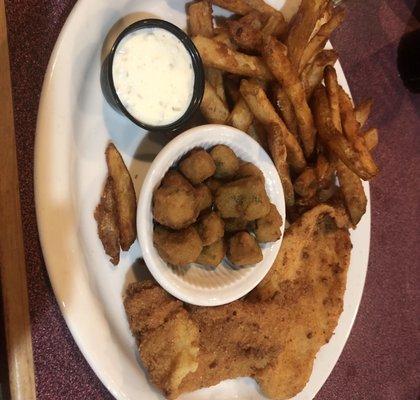 2 Grouper Fillets with okra and French fries.