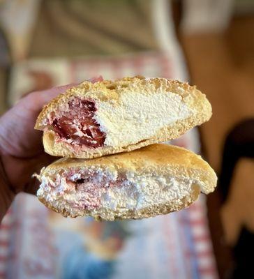 Inside the Fresh Strawberries and Crme Bun - light flavor and good but way too much cream lol